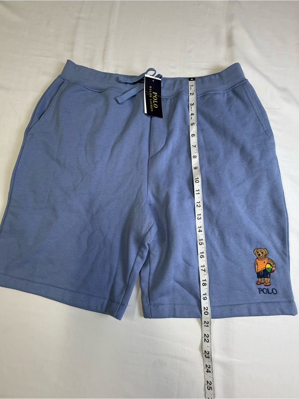 Polo by Ralph Lauren Light Blue Bear-Embroidered Men's Cotton Drawstring Shorts